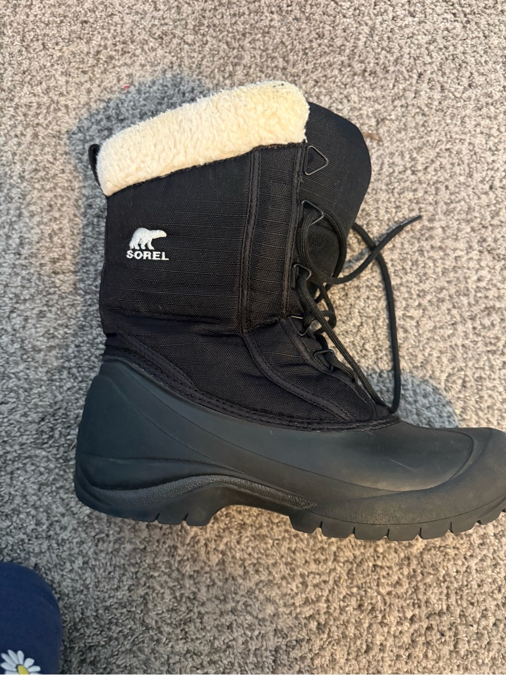 Sorel Women’s Black Winter Boot with Cream Faux Fur Cuff